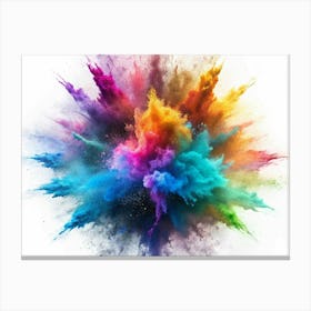 Multicolored Powder Explosion On White Background Canvas Print