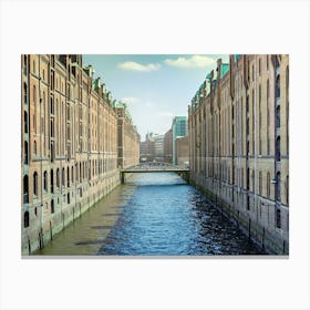 Speicherstadt Canal In Hamburg Canvas Print