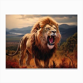 African Lion Roaring Realism Painting 1 Canvas Print