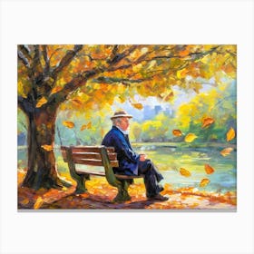 Man Sitting On A Park Bench Canvas Print