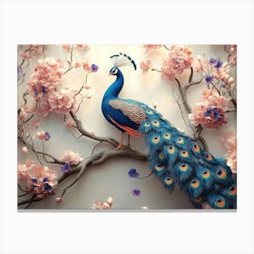 Peacock On Branch 1 Canvas Print