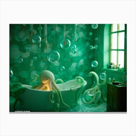 Cthulhu Appearing Less Threatening And Rather Adorable Levitates Amidst Glistening Soap Bubbles T Canvas Print