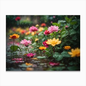 Lotus Flower In The Rain Canvas Print