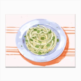 A Plate Of Pesto Pasta, Top View Food Illustration, Landscape 2 Canvas Print