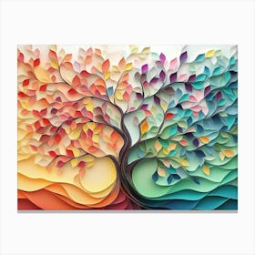 A 3d Abstract Design That Features A Colorful Tree With Hanging Branches And Multicolored Leaves Canvas Print