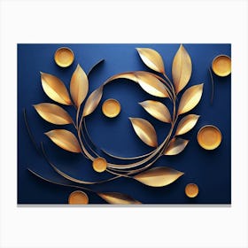 Golden Leaves On A Blue Background Canvas Print