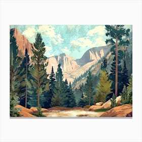 Vintage Wooded Pines 6 Canvas Print