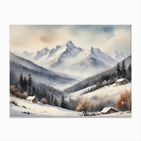 Vintage Muted Winter Mountain Landscape (4) 1 Canvas Print