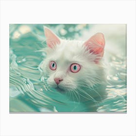 White Cat In Water 1 Canvas Print