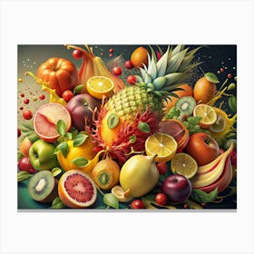 Fruit Explosion With Splashes Canvas Print