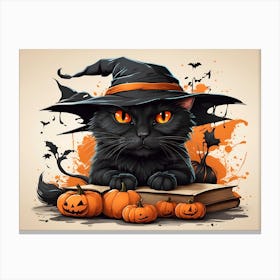 Black Cat Witch Canvas Print