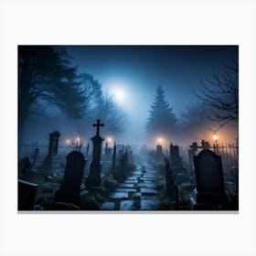 Cemetery At Night Canvas Print