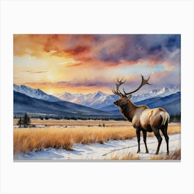 Elk The Endless Prairie Horizon Canvas Print