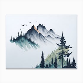 Mountain And Forest In Minimalist Watercolor Horizontal Composition 189 Canvas Print