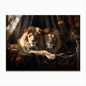 Portrait of 2 Male Lions Canvas Print