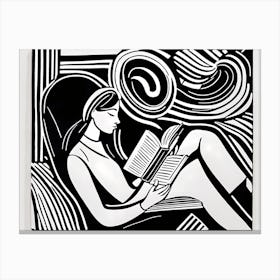 Just a girl who loves to read, Lion cut inspired Black and white Stylized portrait of a Woman reading a book, reading art, book worm, Reading girl, 193 Canvas Print
