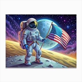 Astronaut Planting American Flag On The Moon Canvas Print