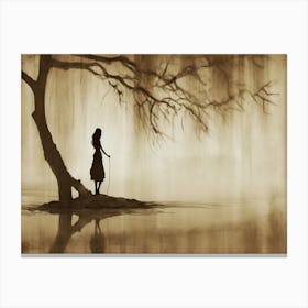 Contemplation - Woman Tree And Water Canvas Print