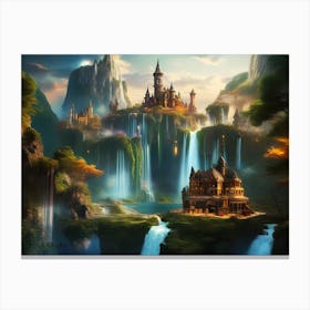A Mystical Fantasy Small Kingdom in a hidden Place - Color Painting Canvas Print