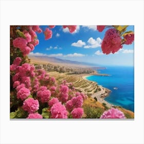Pink Flowers On The Coast Canvas Print