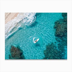 Aerial View Of A Surfer Catching A Turquoise Wave On The Coastline Surrounded By The Pristine Trans (3) Canvas Print