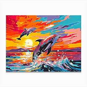 Dolphins Jumping In The Ocean Canvas Print