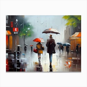 Couple Walking In The Rain Canvas Print