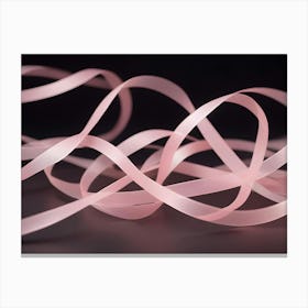 A Pink Ribbon Curled And Twisted, Creating A Delicate And Elegant Design Against A Dark Background Canvas Print