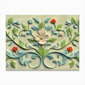 Seamless Relief Sculpture Retro Pattern Botanic Garden Leaf Vine Flower Canvas Print