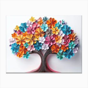 Colorful 3d Origami Paper Tree With Vibrant Flowers Canvas Print