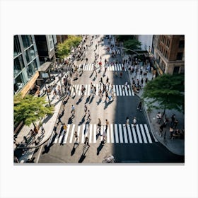 Arial Drone Perspective Of A Bustling City Groups Of Pedestrians Engaged In Social Interaction On S (1) Canvas Print