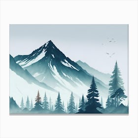 Mountain And Forest In Minimalist Watercolor Horizontal Composition 8 Canvas Print