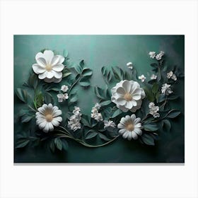 Floral Painting on Green Canvas Print