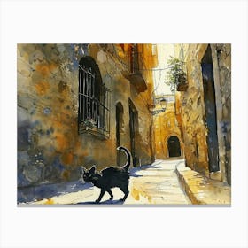 Valencia, Spain   Cat In Street Art Watercolour Painting 4 Canvas Print