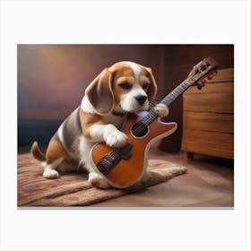Beagle Playing Guitar Canvas Print