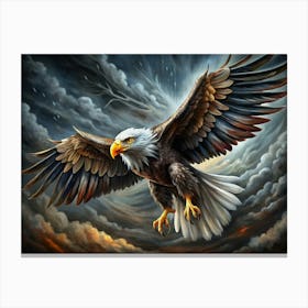 Bald Eagle Soaring Through Stormy Clouds Canvas Print