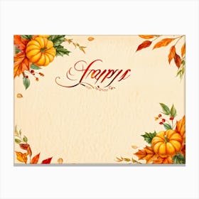 Calligraphy Of Happy Thanksgiving In Elegant Flowing Script Intertwined With Autumnal Motifs Suc (5) Canvas Print