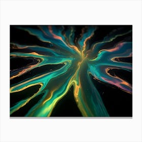 Abstract Image Of Swirling, Glowing Lines In Shades Of Teal, Yellow, And Orange Against A Black Background Canvas Print