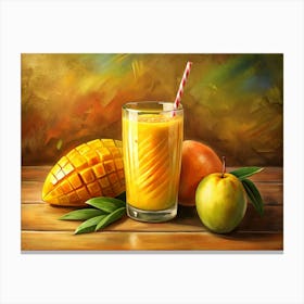 Glass Of Mango Smoothie With Fresh Mangoes Canvas Print