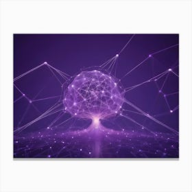 Abstract Image Of A Glowing, Purple Orb Connected To A Network Of Lines Canvas Print