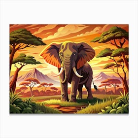 Elephant Standing In An African Landscape Canvas Print