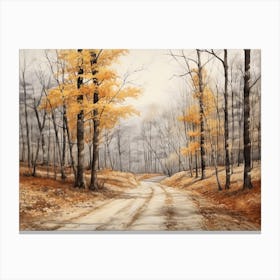 A Painting Of Country Road Through Woods In Autumn 47 Canvas Print