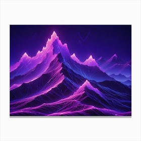 Mountain Landscape With Neon Lines Glowing, A Futuristic, Abstract Illustration Canvas Print