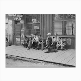 Crowd Of Men Sitting On Board Walk In Front Of Bar At Mogollon, New Mexico, Gold Mining Town By Russell Lee Canvas Print