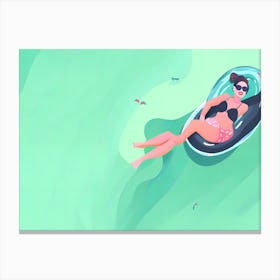 Relaxing Woman Floats On A Tube in a Pool Canvas Print