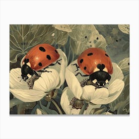 Floral Animal Illustration Ladybug 2 Canvas Print