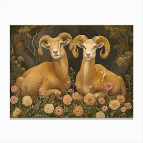 Floral Animal Illustration Ram 3 Canvas Print