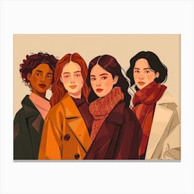 Four Women In Coats Canvas Print
