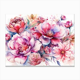 Watercolor Bouquet Of Pink Flowers Canvas Print