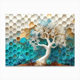 White Lattice and Ethereal Tree On Oak, Complemented by a Mix of Turquoise and Colorful Canvas Print